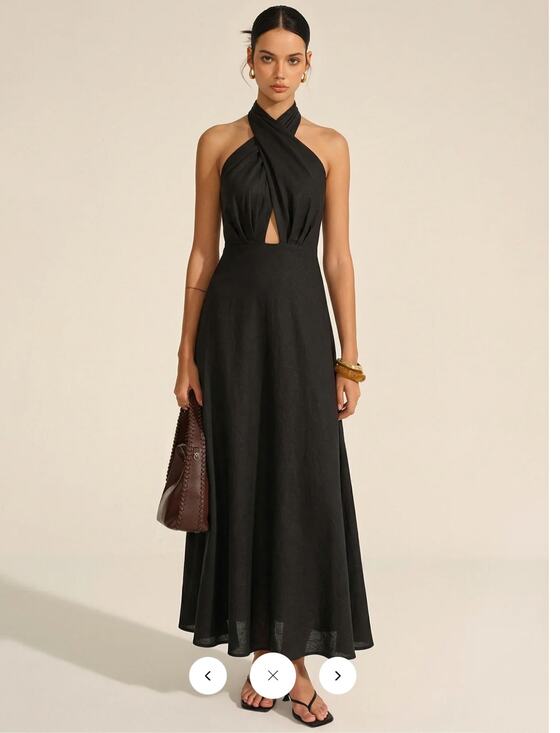 Commense Dresses & Skirts - NWT Commense Cotton Linen Halter Neck Cut-Out Maxi Dress Sz XL